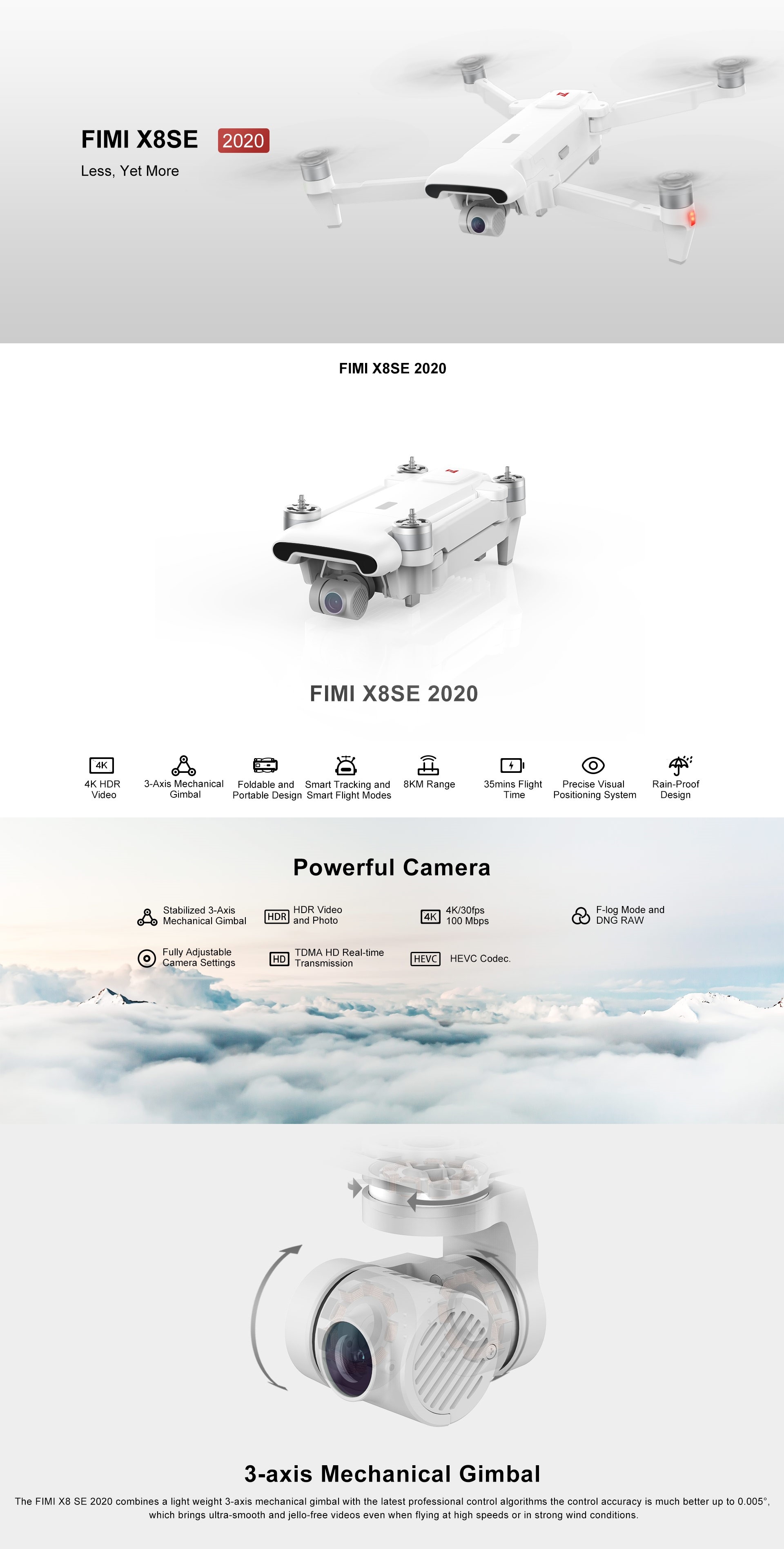 Xiaomi FIMI X8 SE 2020 8KM FPV With 3-axis Gimbal 4K Camera GPS RC Drone Quadcopter RTF Two Batteries Version