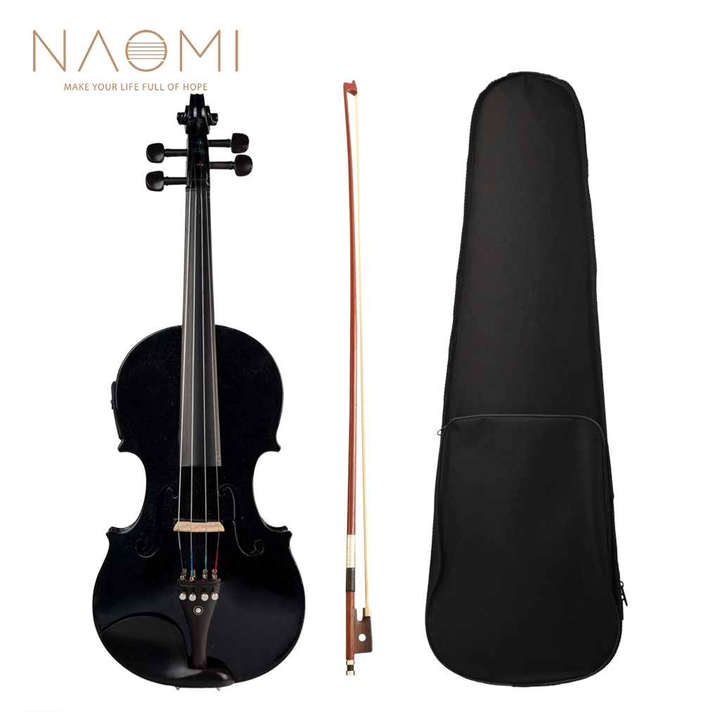 NAOMI 4/4 Acoustic Electric Violin Fiddle EQ Violin With Ebony Accessories