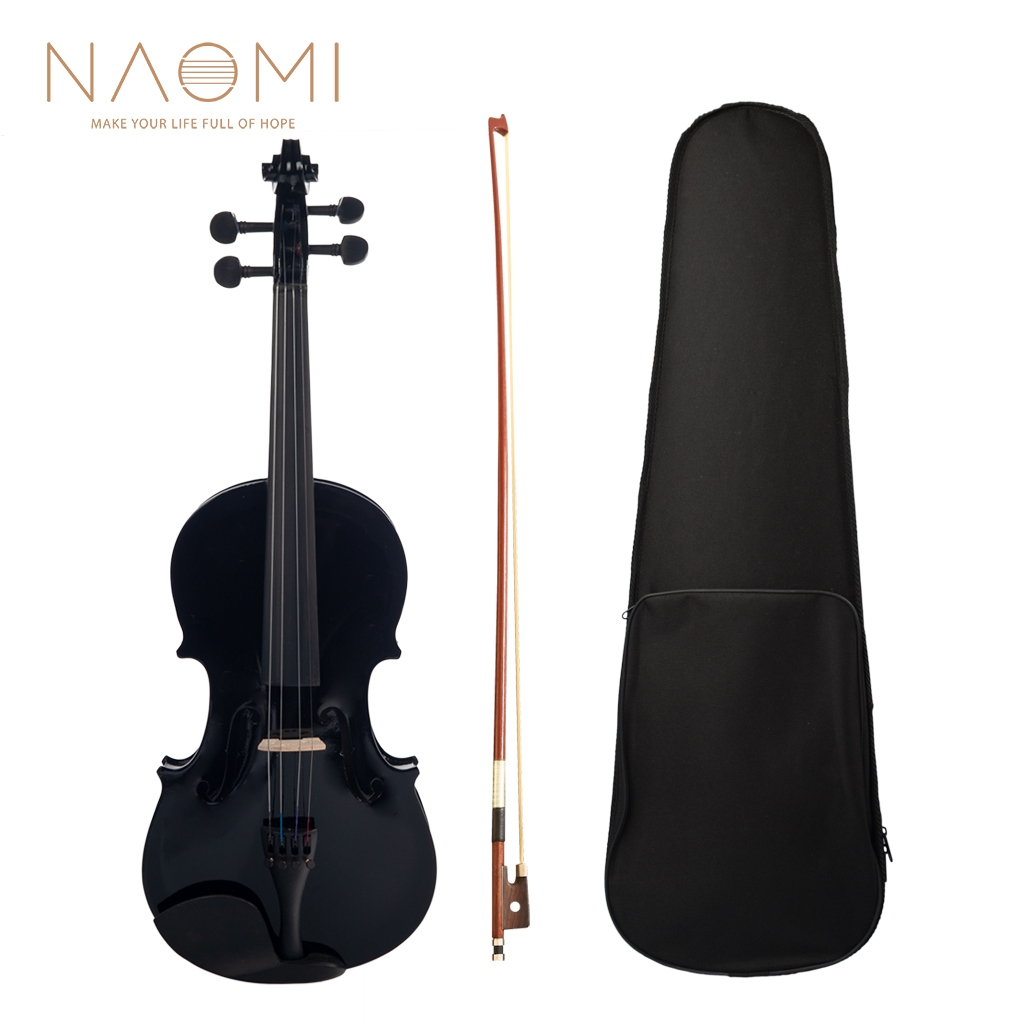 NAOMI 4/4 Black Acoustic Violin Spruce Top & Ebony Fitting Basswood Violin Outfit for Beginners W/Violin Case+Bow