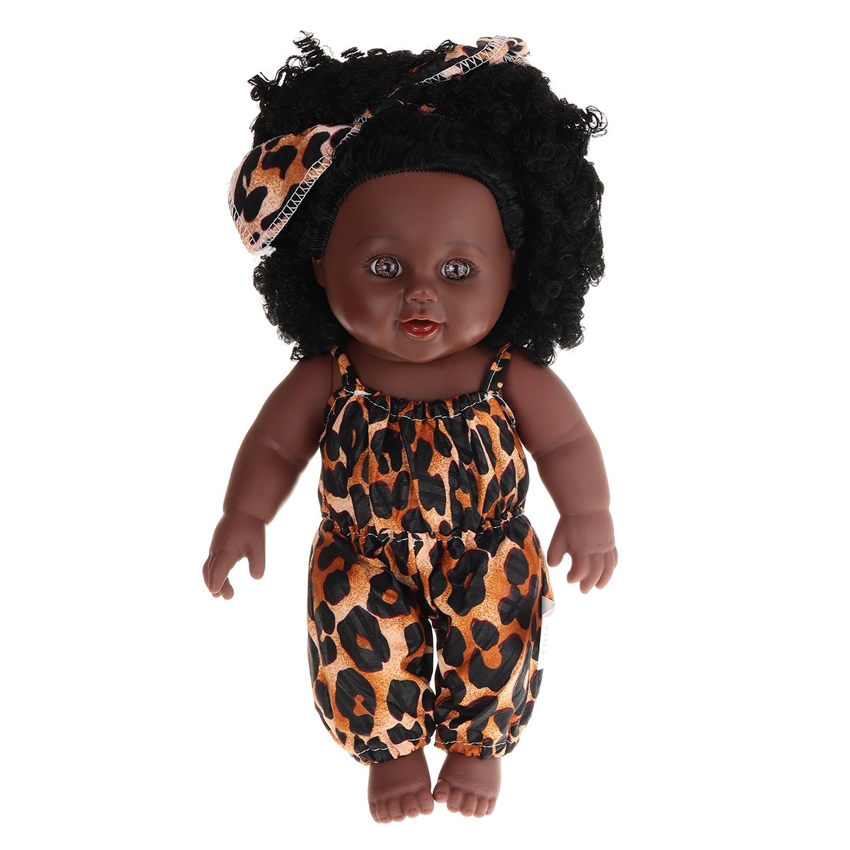 12Inch Simulation Soft Silicone Vinyl PVC Black Baby Fashion Doll Rotate 360° African Girl Perfect Reborn Doll Toy for Birthday Gift