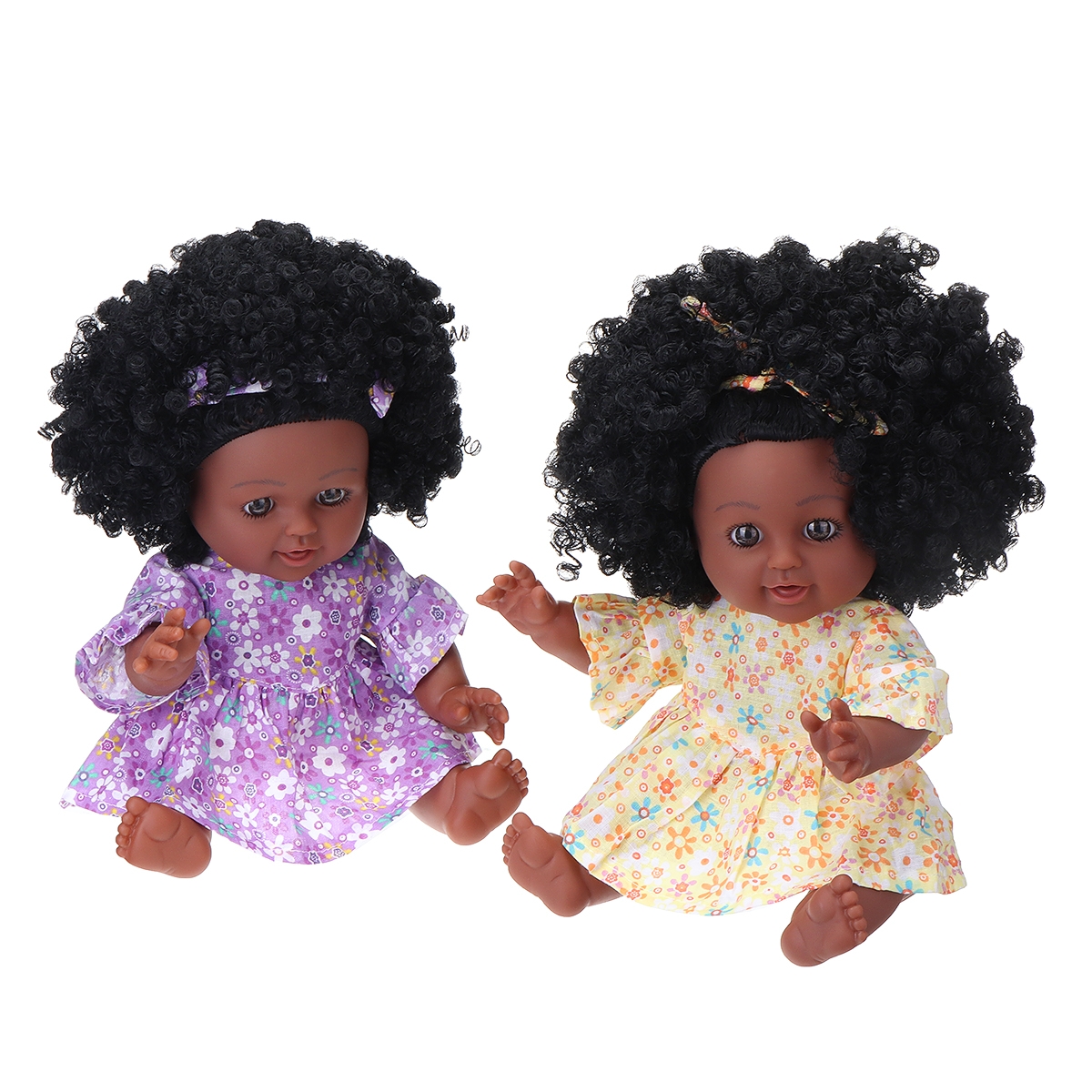 12Inch Soft Silicone Vinyl PVC Black Baby Fashion Doll Rotate 360° African Girl Perfect Reborn Doll Toy for Birthday Gift
