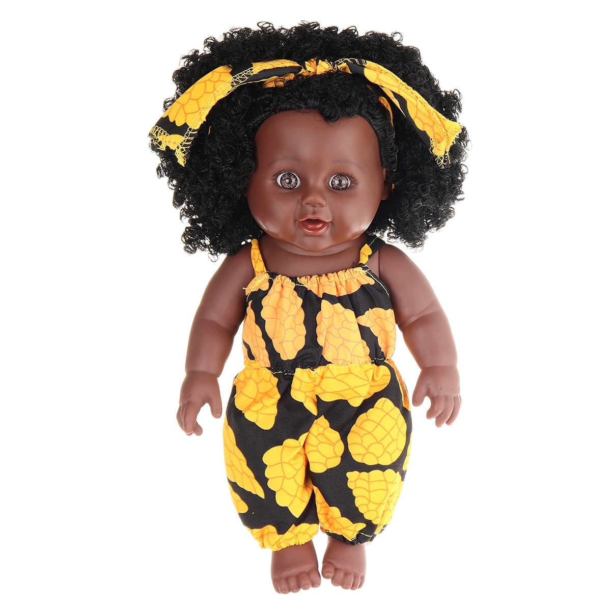 12Inch Simulation Soft Silicone Vinyl PVC Black Baby Fashion Doll Rotate 360° African Girl Perfect Reborn Doll Toy for Birthday Gift