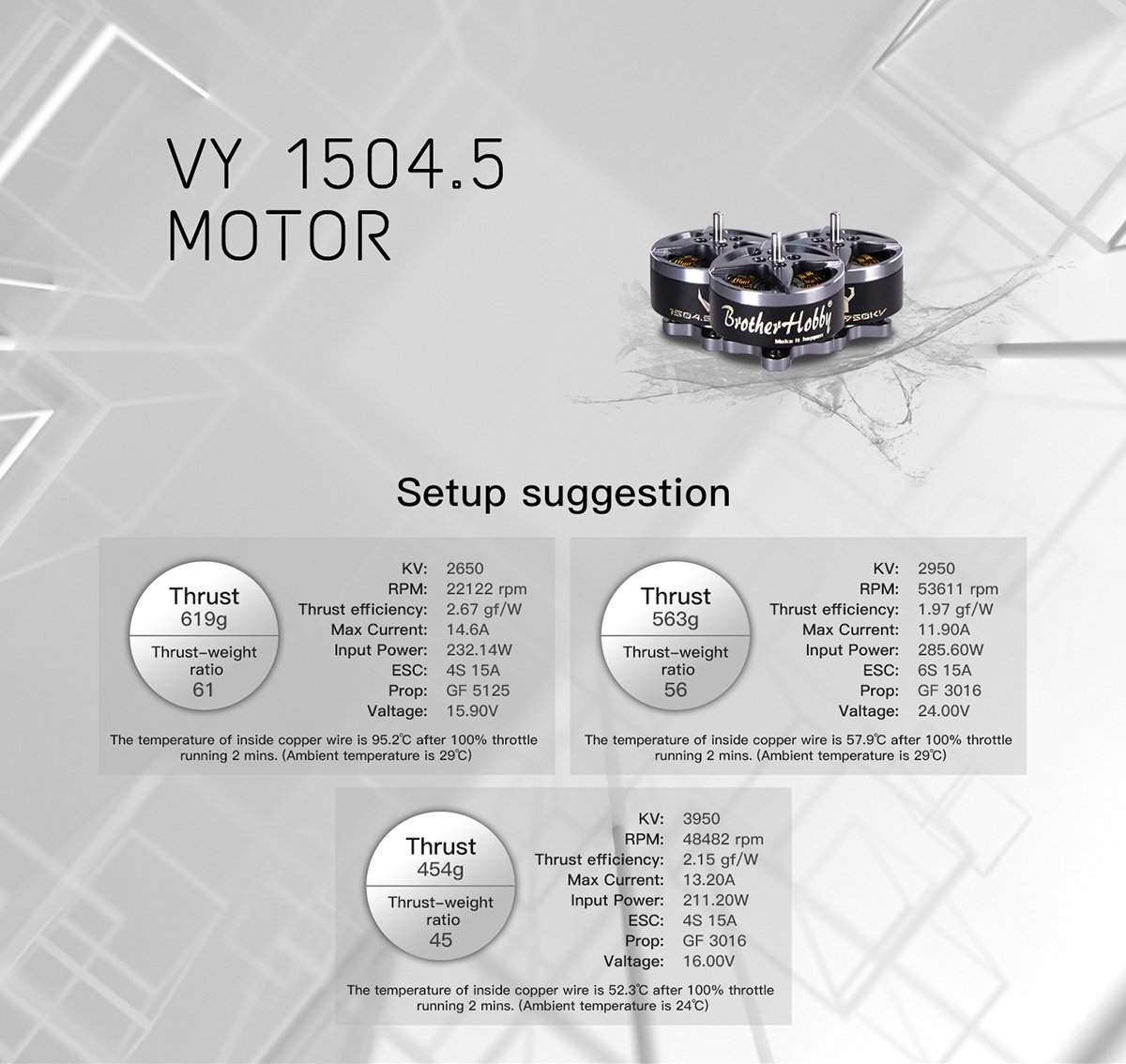 BrotherHobby VY 1504.5 4~6S 2650KV/2950KV/3950KV Brushless Motor for FPV Racing RC Drone