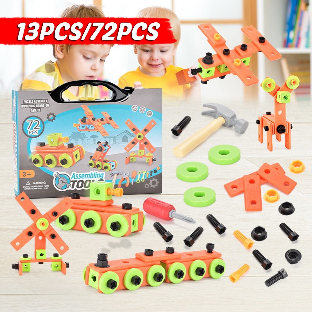 13/72Pcs 3D Puzzle DIY Asassembly Screwing Blocks Repair Tool Kit Educational Toy for Kids Gift