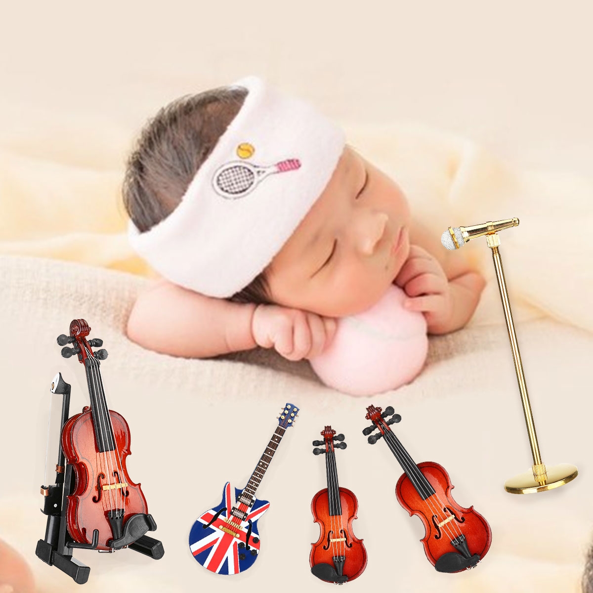 Mini Newborn Infant Baby Photography Props Saxophone Microphone Props Instruments Baby Photo Props