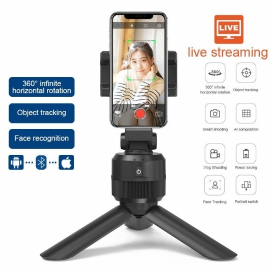 Smartphone Tripod Gimbal 360 Degree Rotation Auto Tracking Shooting Holder Selfie Vlog Live Streaming Broadcaset Bluetooth Compatible with All Apple and Android Phone