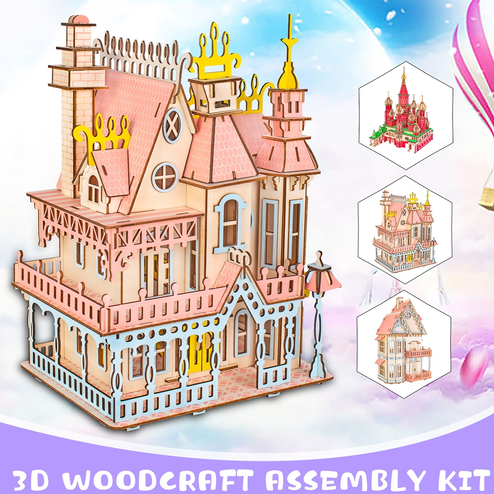 3D Wooden Simulation Assembly Building Model Gothic house/ Dream Villa/ St. Vasey Church For Children Toys