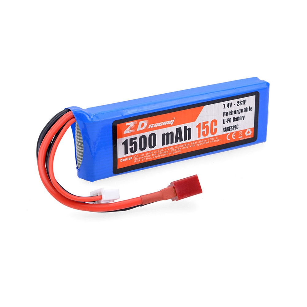 ZD Racing 7.4V 1500mAh 15C 2S Lipo Battery T Plug for DTK16 MT-16 S16 BX-16 9051 9053 16427 1/16 RC Car Vehicles Models