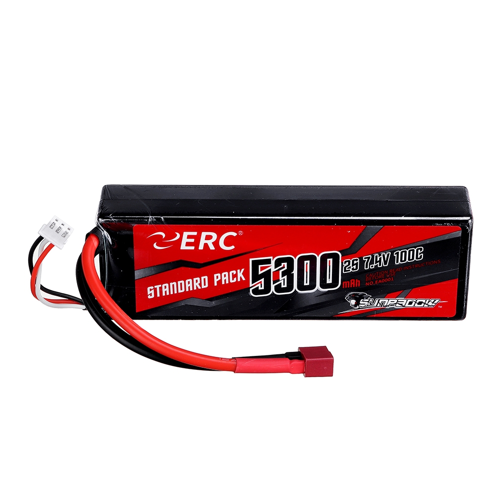 SUNPADOW ERC 7.4V 5300mAh 100C 2S Lipo Battery T Plug for RC Car