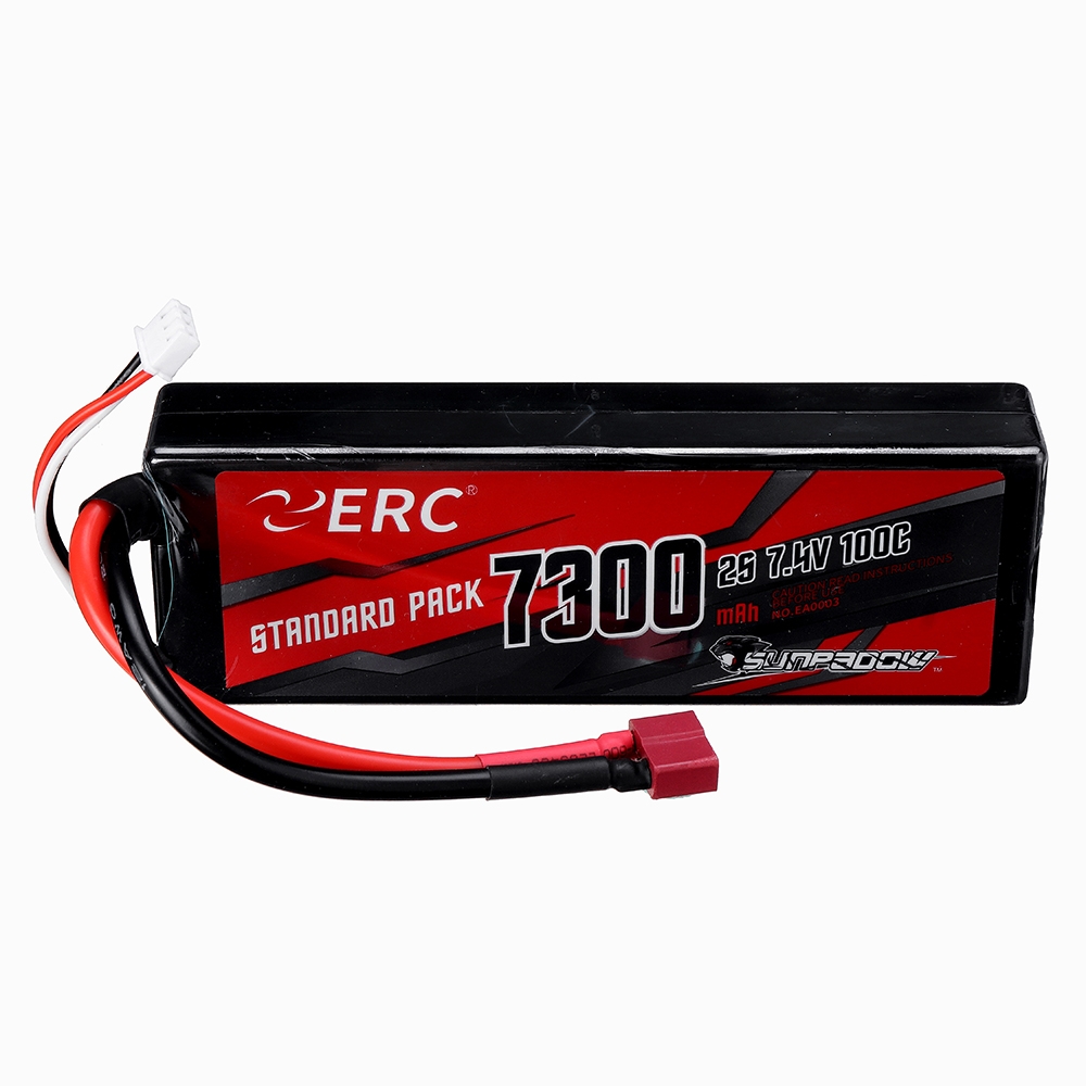 SUNPADOW ERC 7.4V 7300mAh 100C 2S Lipo Battery T Plug for RC Car