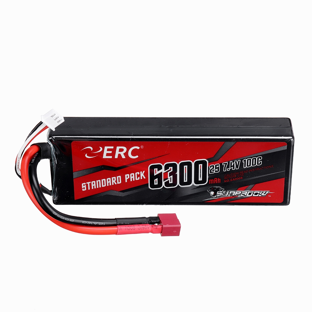 SUNPADOW ERC 7.4V 6300mAh 100C 2S Lipo Battery T Plug for RC Car