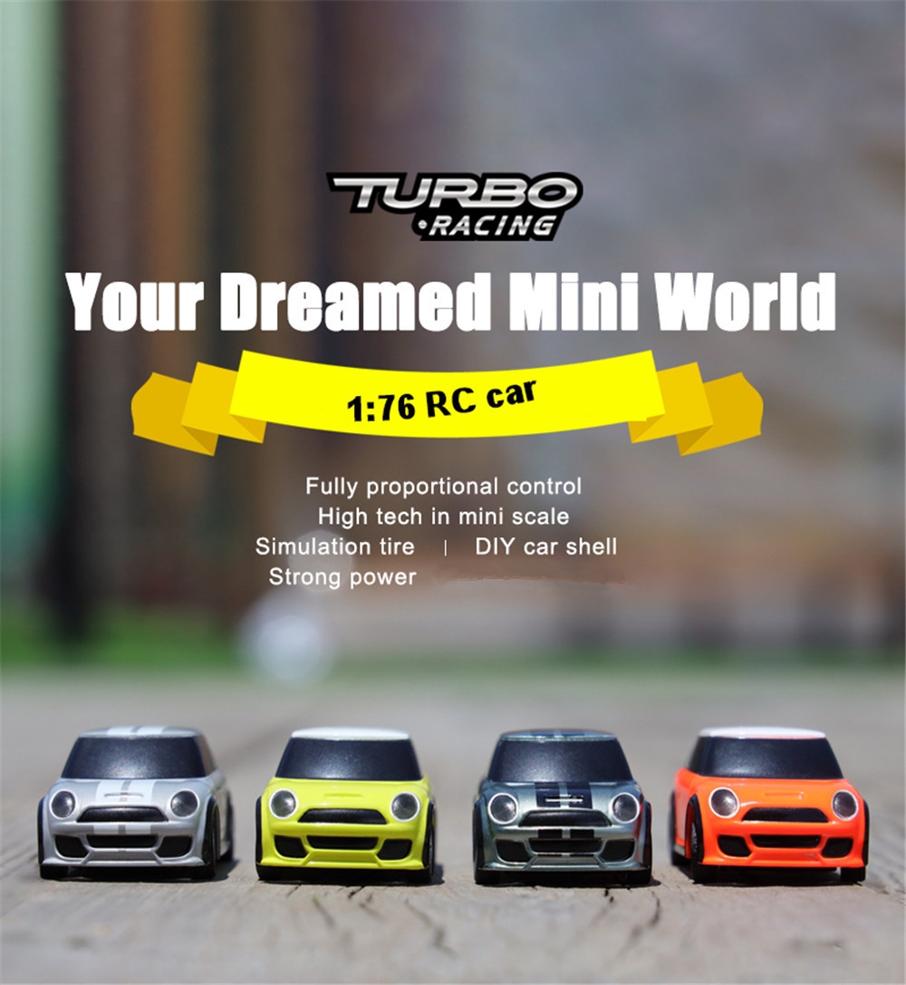 Turbo Racing Without Transmitter 1/76 2.4G 2WD Fully Proportional Control Mini RC Car LED Light Vehicles Model Kids Toys