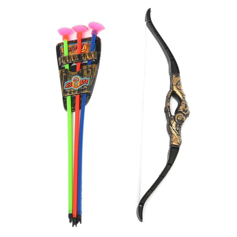 Plastic Bow Arrow Archery Simulation Bronze Sucker Bow Arrow Suit For Children Kids Game Toy