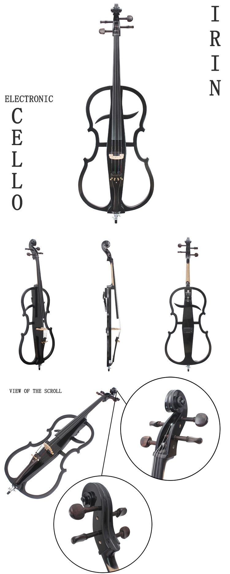 IRIN 4/4 M-02 Maple Wood Electric Cello with Cello Accessories
