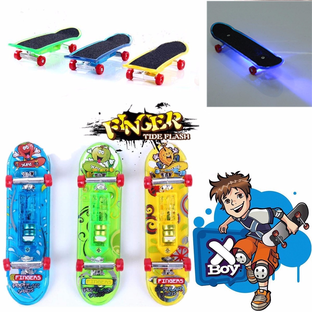 Plastic Mini LED Skateboard Toys Finger Board Plus Accessories Boy Children Gift