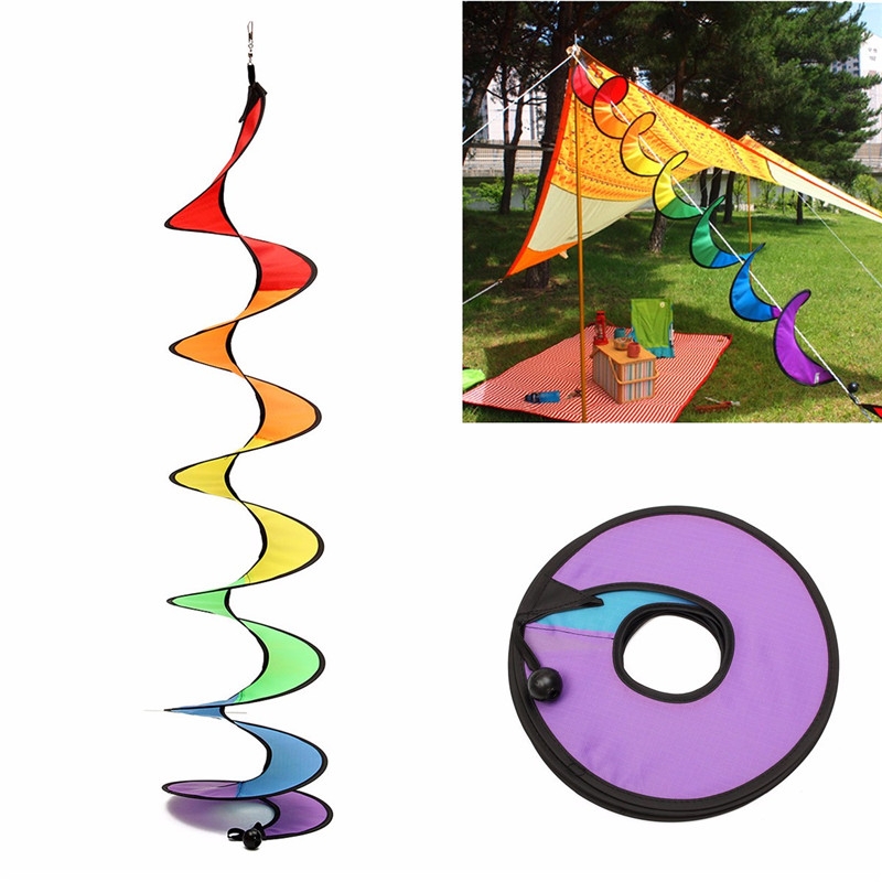 110cm Rainbow Spiral Curlie Tail Windmill Colorful Wind Spinner Tent Garden Decoration