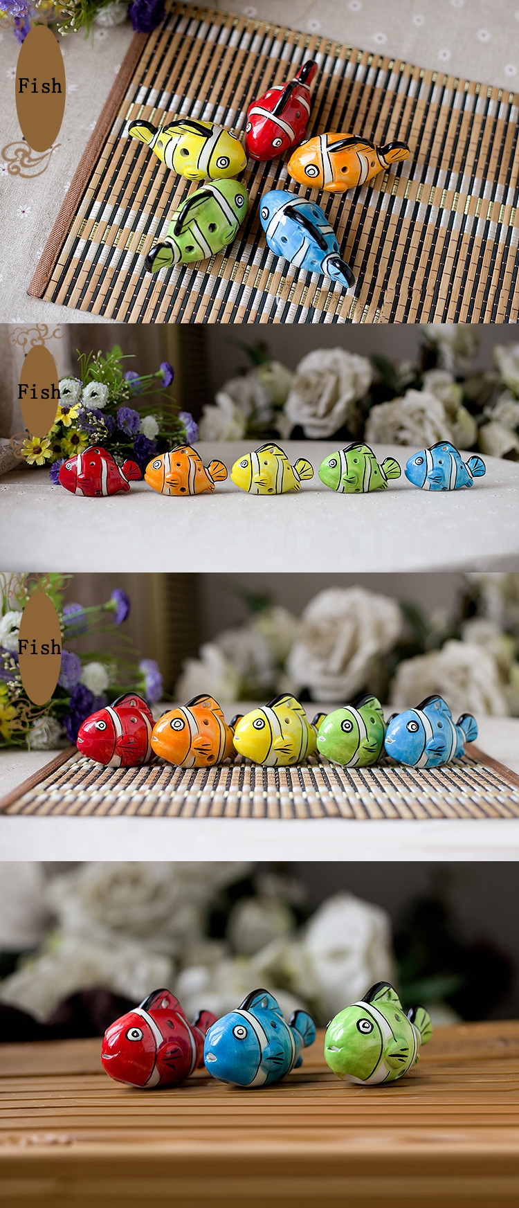 6 Holes Cute Fish Ceramic Ocarina Whistle Decorative Gift