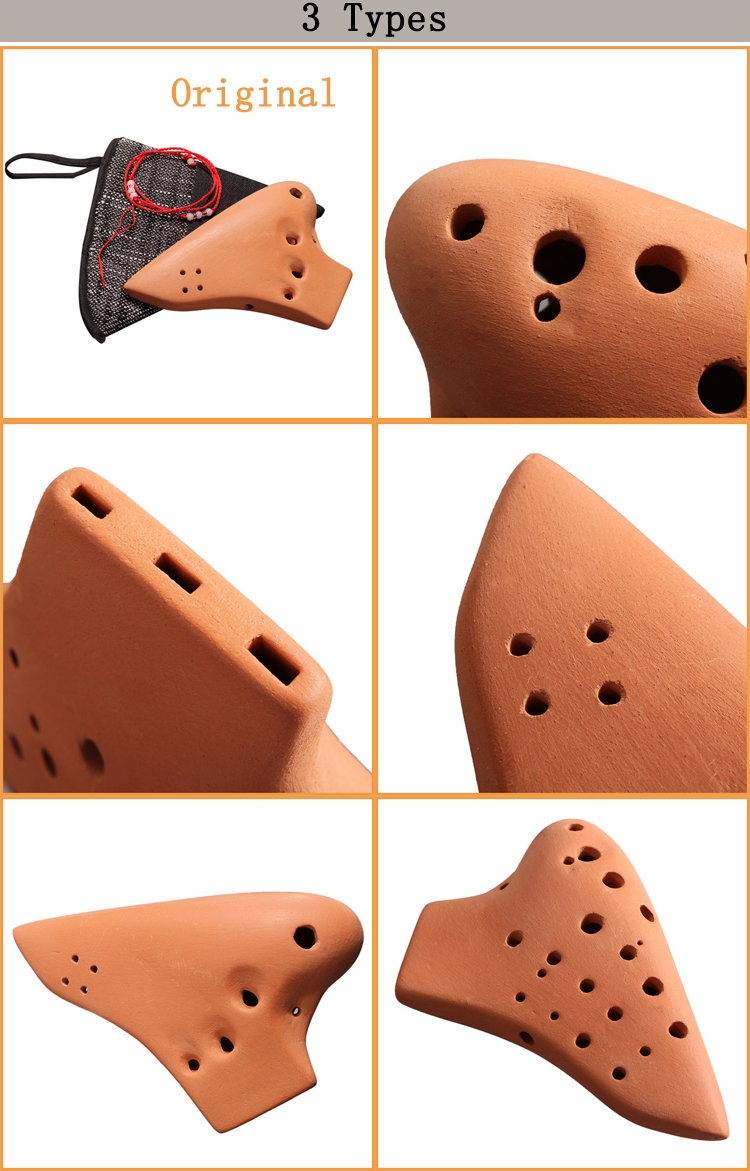 16 Hole Triple Ocarina Ocaina Smoked Burn AC Alto C Tone 3 Chambers