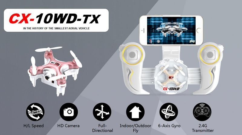 Cheerson CX-10WD CX10WD Mini WiFi FPV with 0.3MP Camera Altitude Hold Mode 2.4G 6-Axis RC Drone Quadcopter RTF