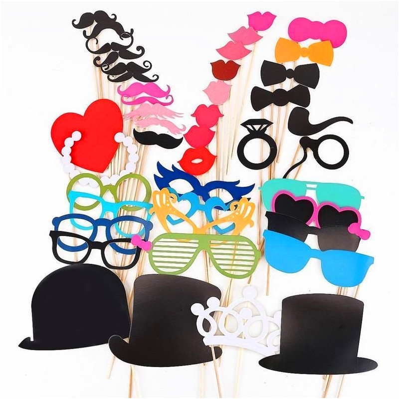 44PCS DIY Photo Booth Props Moustaches Tie Glasses Wedding Party Christmas Accessories