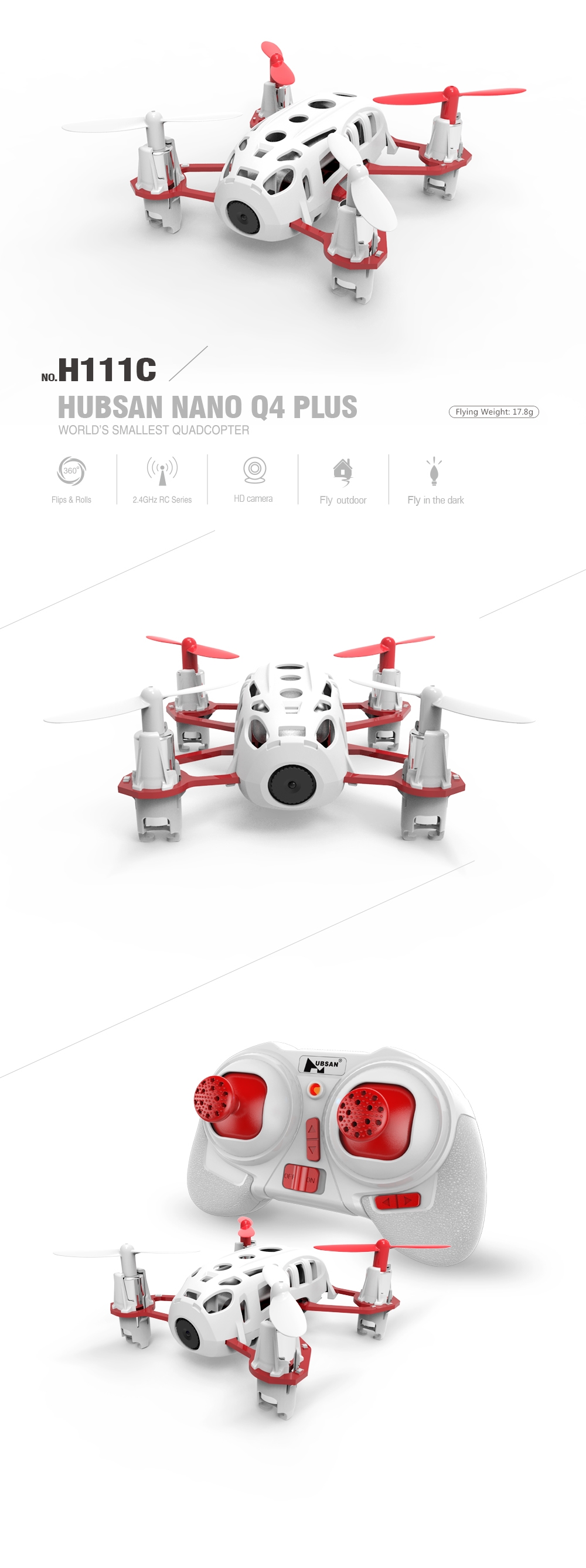 Hubsan H111C Nano Q4 Plus With 720P HD Camera 3D Flips RC Quadcopter RTF