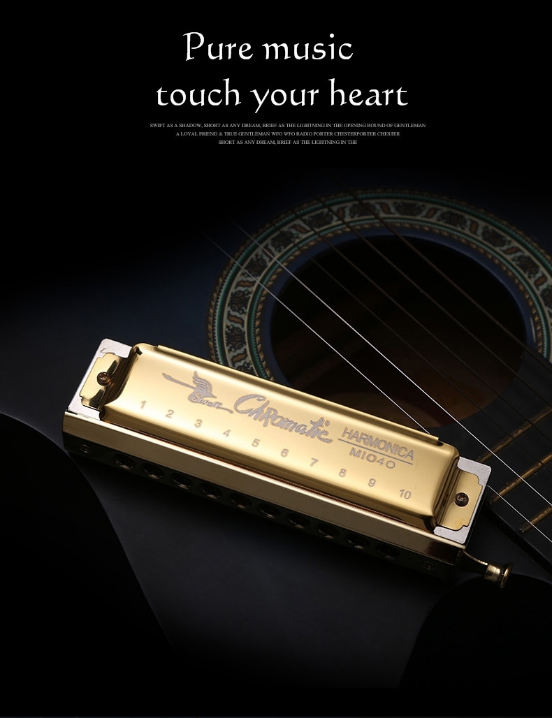 Swan Professional Gold C Key 10 Hole 40 Tone Chromatic Harmonica SW-1040
