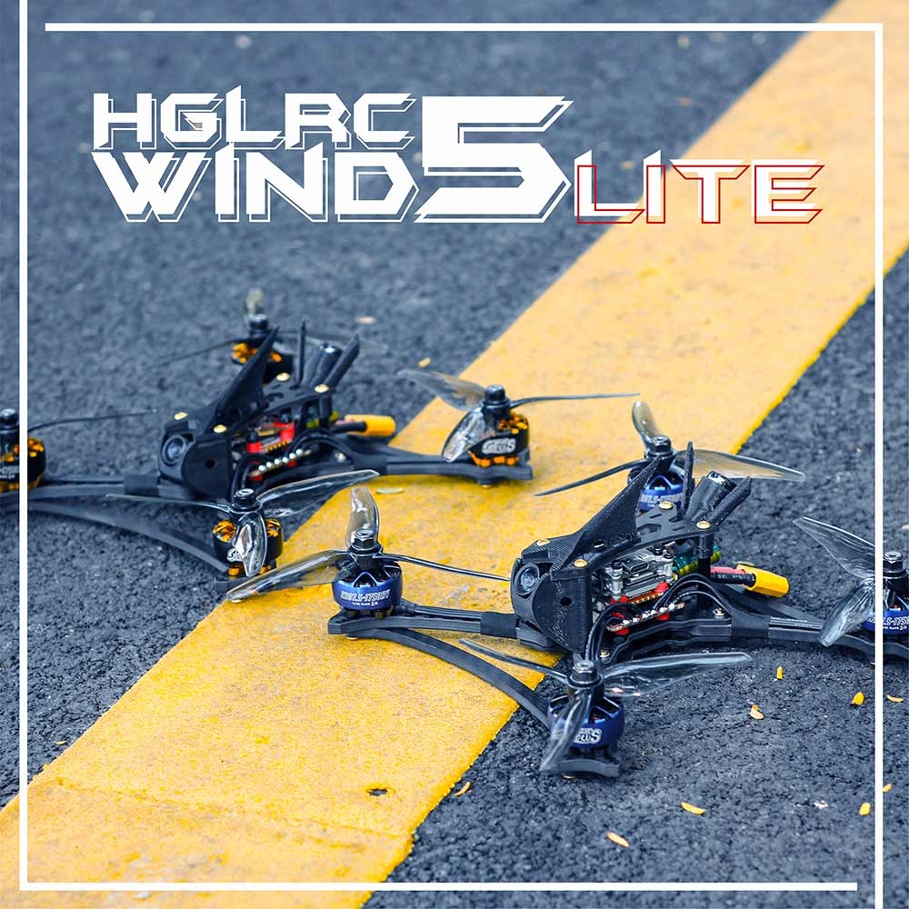 HGLRC Wind5 Lite 6S TrueX 5 Inch 208mm Zeus F722 MINI 3-6S Flight Controller 45A BLHeli_32 4 In 1 ESC 2207.5 Golden Yellow Motor RC FPV Racing Drone CADDX VISTA Version 1900KV Motor