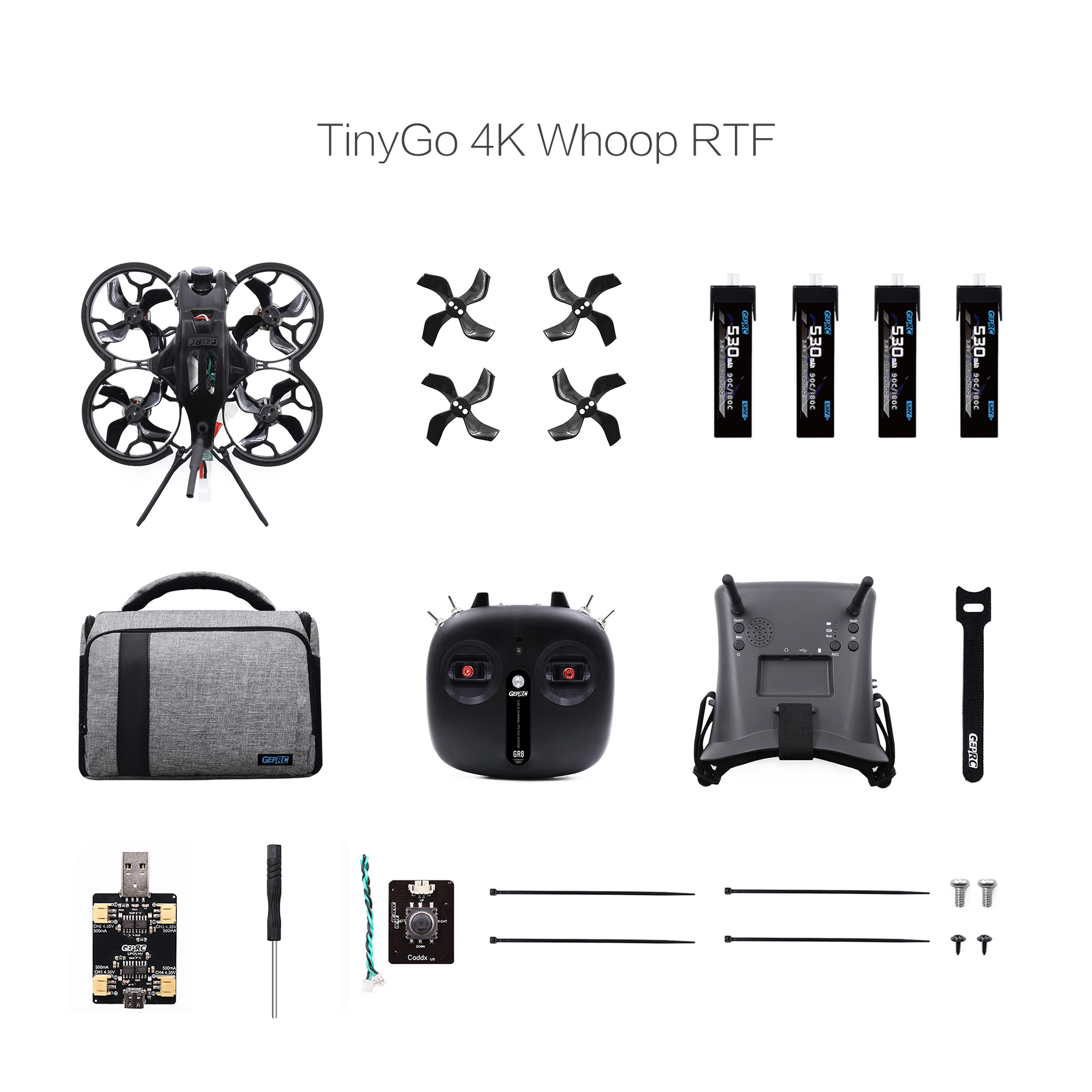 GEPRC TinyGO 1.6inch 2S 4K Caddx Loris FPV Indoor Whoop+GR8 Remote Controller+RG1 Goggles RTF Ready To Fly FPV Racing RC Drone