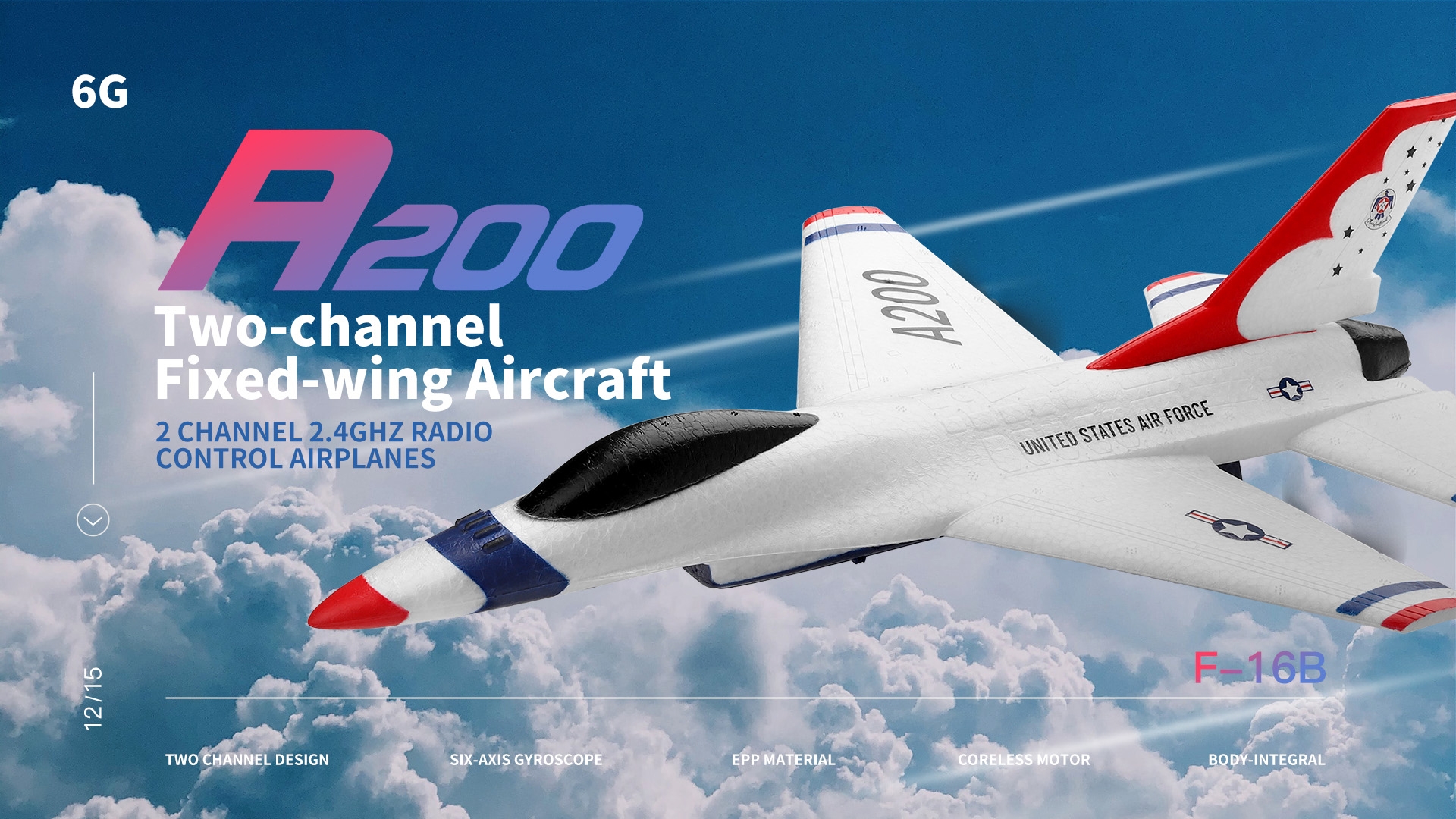 15% OFF for XK A200 F-16B 290mm Wingspan 2.4GHz 2CH RTF EPP RC Airplane Fixed Wing Aircraft