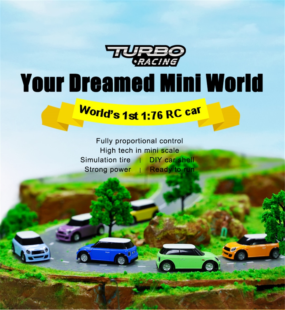 Turbo Racing RTR 1/76 2.4G RWD Fully Proportional Mini RC Car LED Light Vehicles Model Kids Children Toys