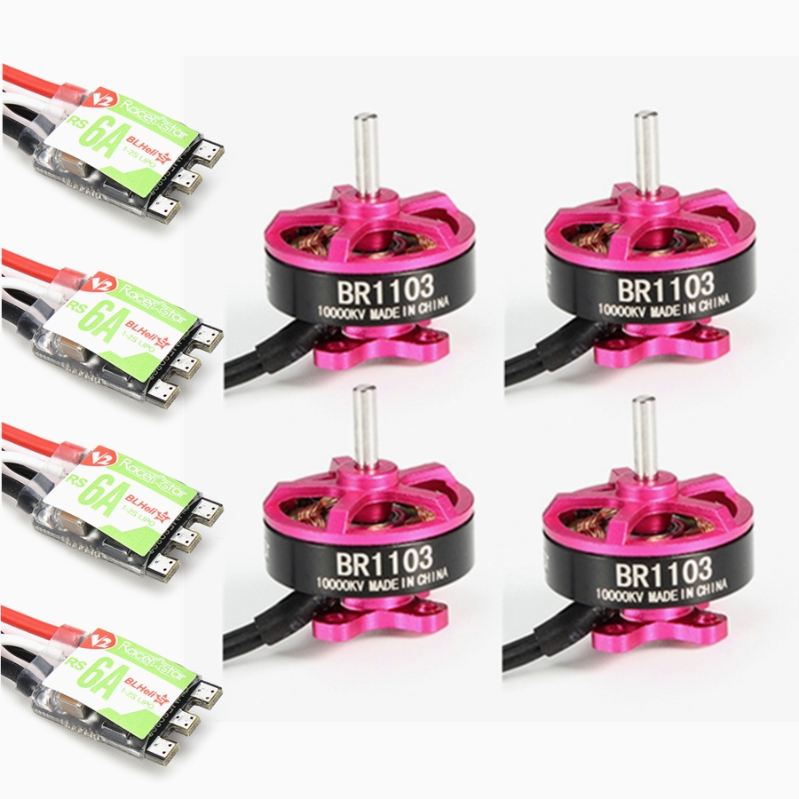 4X Racerstar Racing Edition 1103 BR1103 10000KV 1-2S Motor Pink + 4X RS6A V2 Blheli_S ESC D-shot