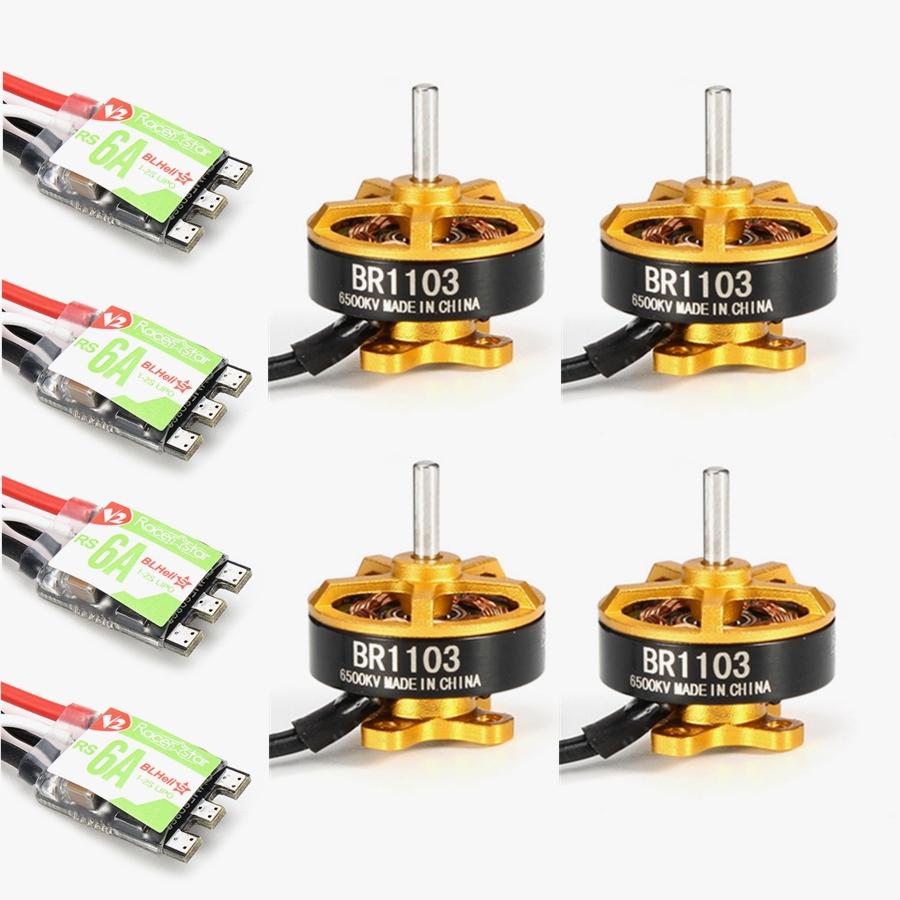 4X Racerstar Racing Edition 1103 BR1103 6500KV 1-2S Motor Gold + 4X RS6A V2 Blheli_S ESC D-shot