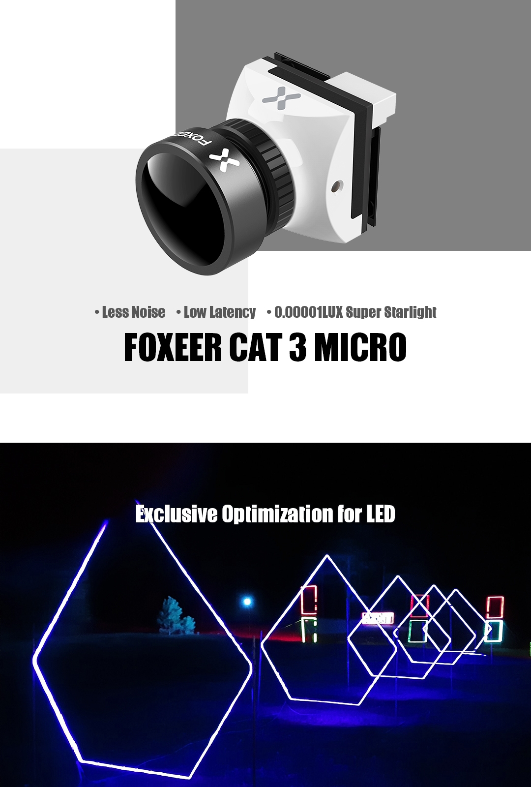 Foxeer Mini Cat 3 1200TVL 0.00001lux StarLight FPV Camera Support OSD & Menu Remote for FPV Racing RC Drone Black/Red
