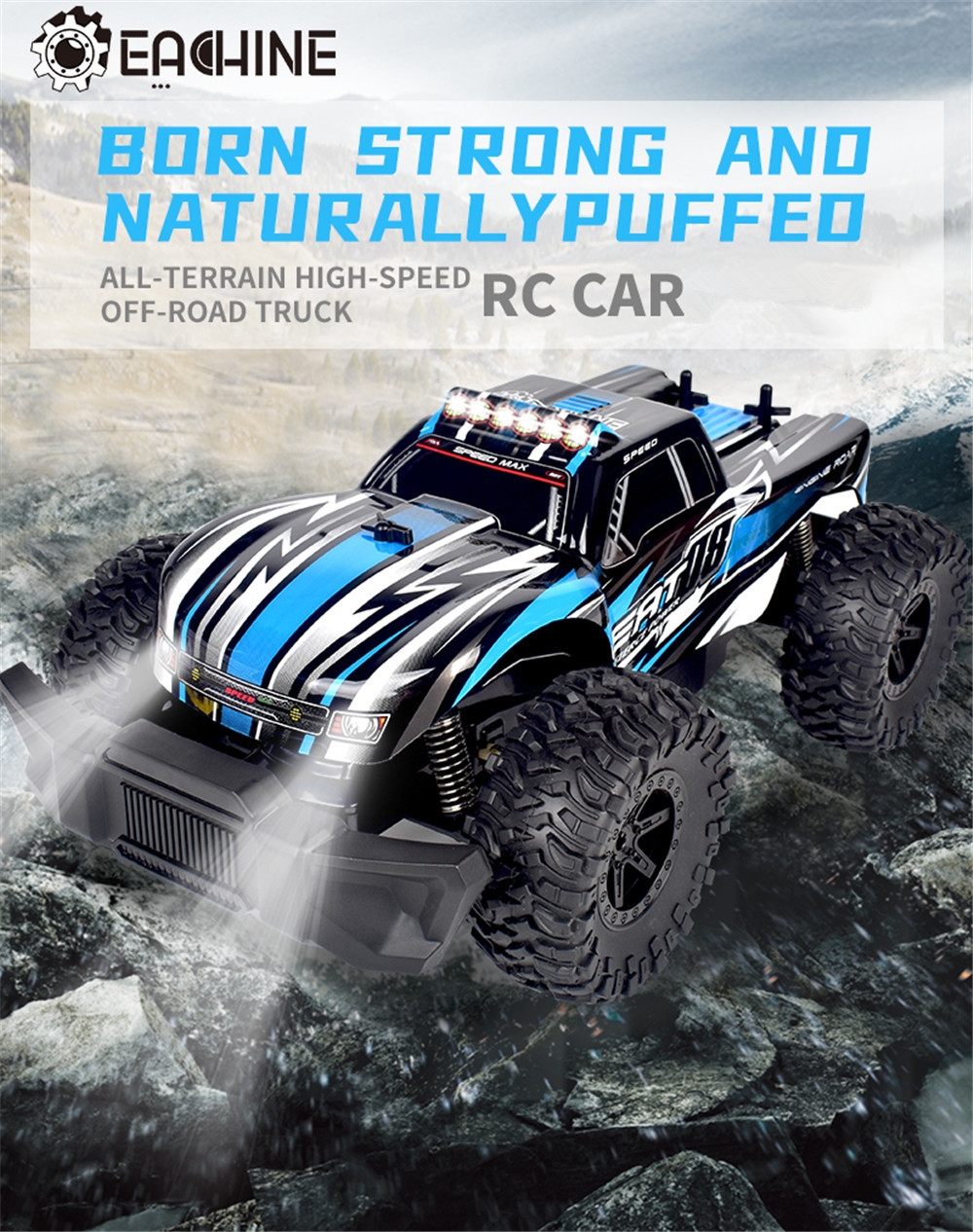 Eachine EAT08 1/14 All Terrain RC Car RTR Electric Vehicle with 2.4 GHz Remote Control and LED Lights Off Road RC Crawler 20+ Min Play Great Gifts for Boys Kids and Adults