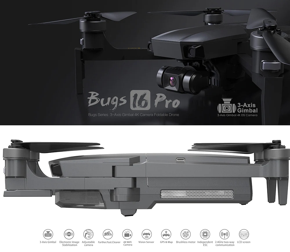 MJX BUGS 16 PRO B16 PRO EIS 5G WIFI FPV With 3-axis Coreless Gimbal 50x Zoom 4K EIS Camera 28mins Flight Time GPS RC Drone Quadcopter RTF