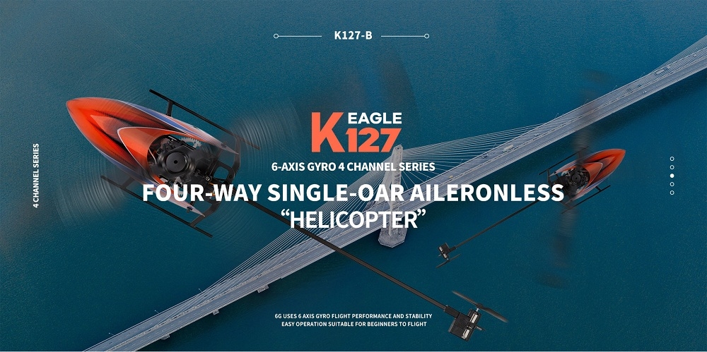 XK K127 4CH 6-Axis Gyro Altitude Hold Flybarless RC Helicopter RTF