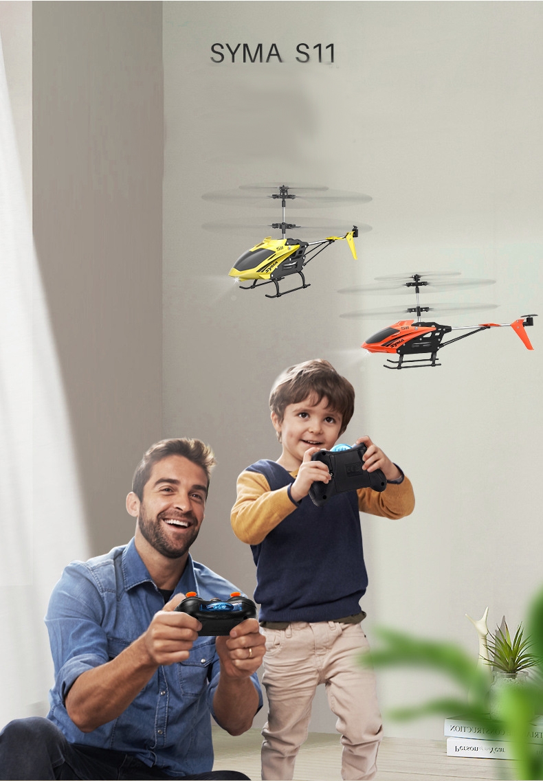 Syma S11 3CH Single-blade Electronic Gyroscope LED Light Omni-Directional Controls Alloy RC Helicopter RTF for Kids