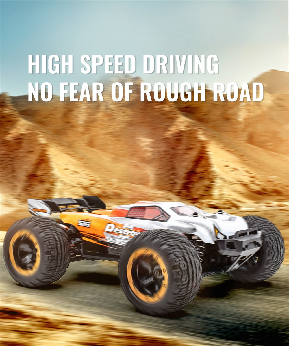 100.99 FOR HBX 2.4G 2CH 1/16 16890 Brushless RC Car High Speed 45KM/H Big Foot Vehicle Models Truck Two Battery