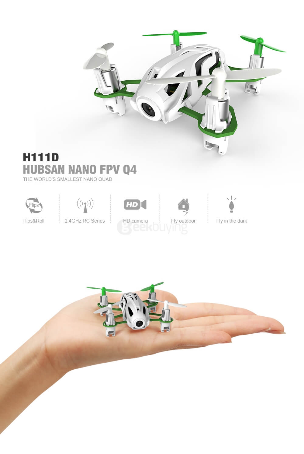 Hubsan H111D Nano Q4 FPV HD Camera CF Mode 5.8G 4CH 6-Axis RC Quadcopter RTF---White