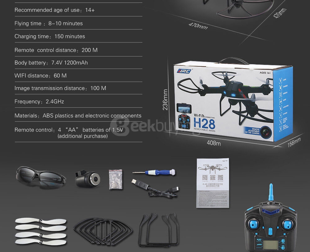 JJRC H28C With 2.0MP Camera 1 Axis Gimbal CF Mode 3D Roll 2.4G 4CH 6Axis Modular RC Quadcopter RTF