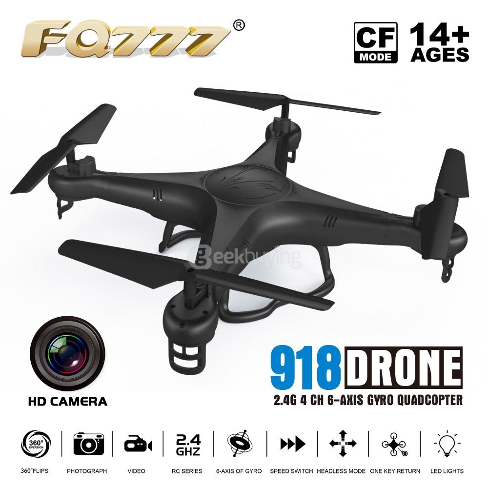 FQ777-918C 720P HD Camera 3D Roll Headless Mode One Key Return 6-Axis Gryo LED RC Quadcopter RTF - Black