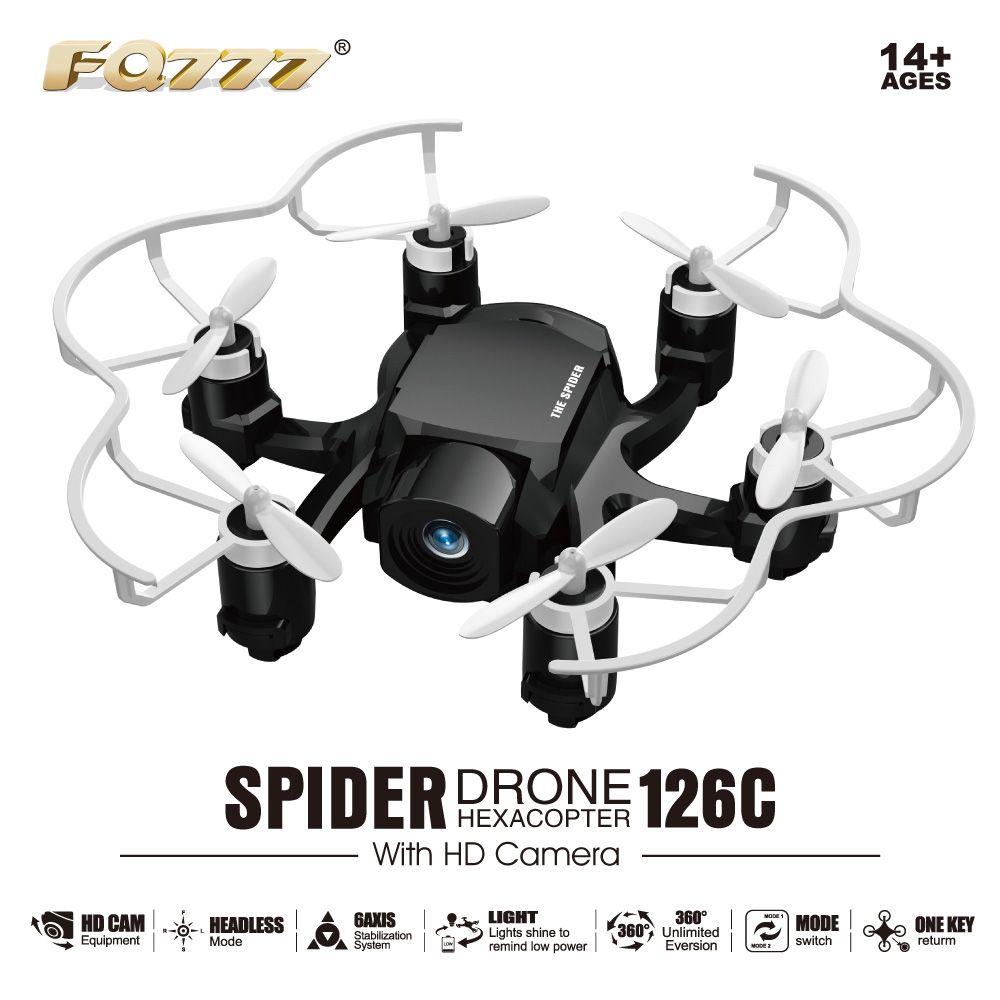 FQ777-126C MINI Spider Drone 2MP HD Camera 3D Roll One Key to Return Dual Mode 4CH 6Axis Gyro RC Hexacopter - White