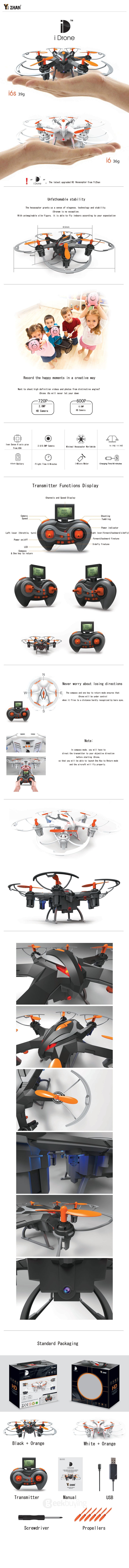 YiZhan i6s 2MP Camera 2.4G 4CH 6Axis One Key Return Nano Hexacopter RTF - White