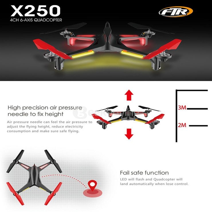 XK Alien X250 WIFI FPV 2.4G 4CH 6 Axis Gryo One Key To Roll Failsafe Futaba S-FHSS Compatible RC Quadcopter RTF