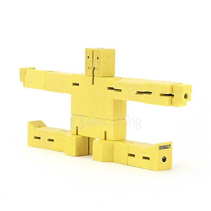 Scrambler Robot Wood Cube Puzzle Magic Cube Wooden Folding Educational Toy - Yellow