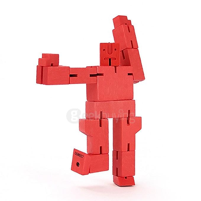 Dancer Robot Wood Cube Puzzle Magic Cube Wooden Folding Educational Toy - Red
