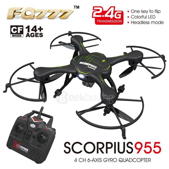 FQ777 955C 2.0MP HD Camera 2.4G 6Axis One Key to Flip CF Mode LED Shatterproof RC Quadcopter Mode 2 RTF - Black