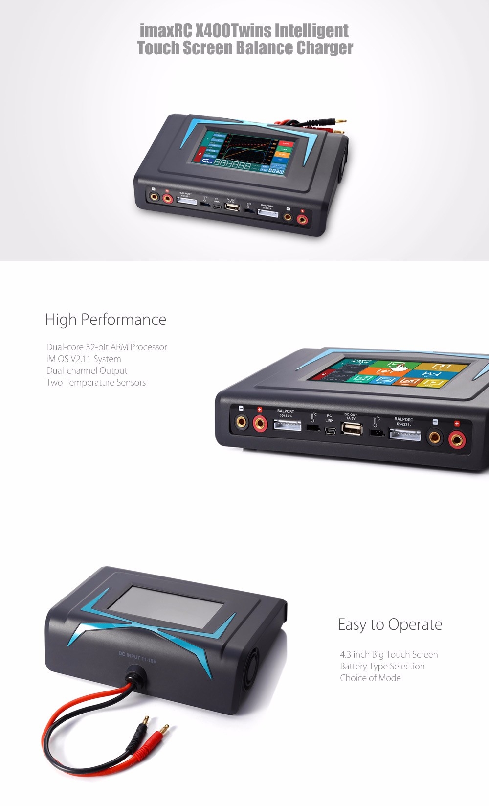 ImaxRC X400Twins Intelligent Touch Screen Balance Charger