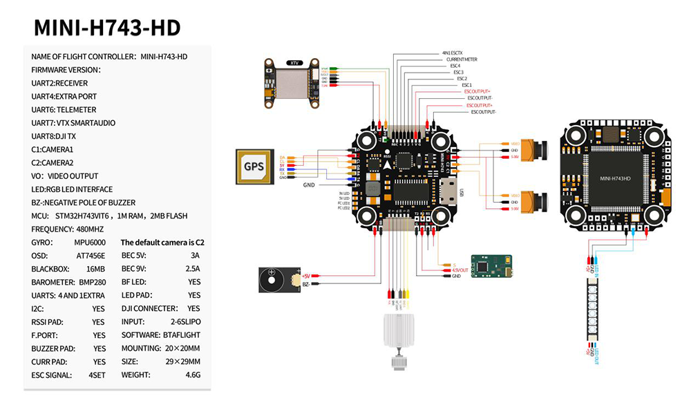 49.99 for 20x20mm Racerstar MINI H743-HD 3-6S AIO Betaflight Flight Controller