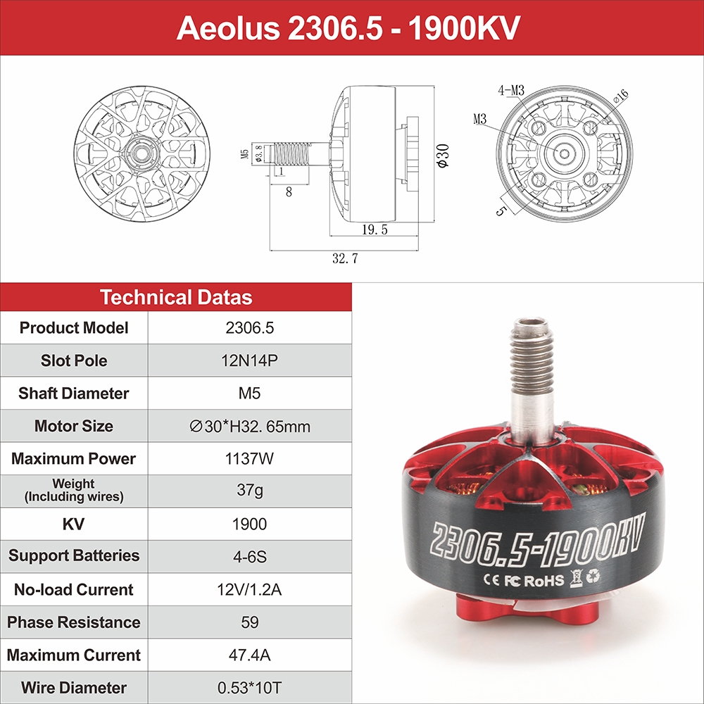 23.09 for HGLRC Aeolus 2306.5 6S/1900KV 4S/2550KV Brushless Motors for FPV Racing RC Dron